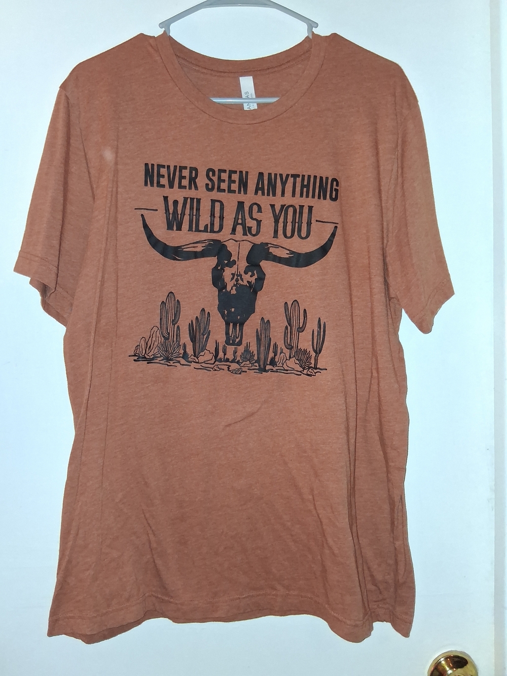 Bella Canvas Rust Orange Men’s Graphic Tee with Black Western Skull Print